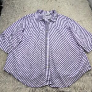 Vintage 90 s Blair Women s 2X Purple White Striped Button Front Shirt Dopamine